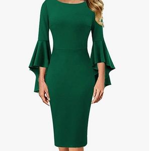 VFSHOW Women’s Bell Sleeve Cocktail Party Bodycon Pencil Sheath Dress